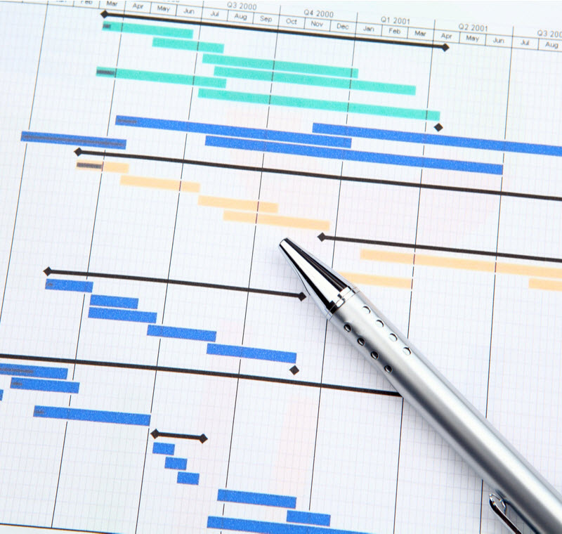 Bar graphs on a notebook with a pen