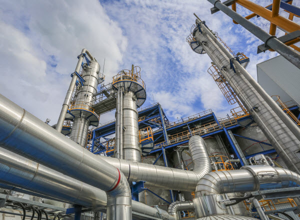 Process area of Petroleum plant with blue sky